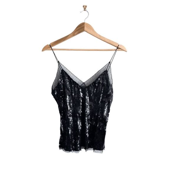 Free People Intimately Women Sassy Cami Sexy Tank Top V Neckline Mesh Black S - Picture 1 of 7